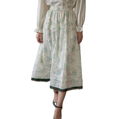 China New Anti-Static Summer Designs Elegant Vintage Office For Women Chiffon Printed High Waist Slimming Half Length Mid Skirt for sale