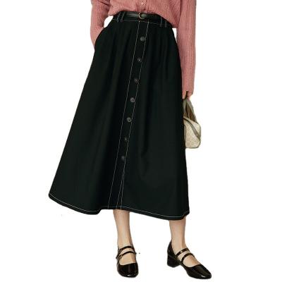 China Stylish Longer Size Anti-Static Hot Goods For Women Casual Button Pockets Split Black Half Skirt for sale