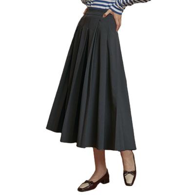 China 2023 Anti-Static Customize Wholesale For Ladies Fashion Office Gray Pleated Mid Length Half Casual Skirt For Women for sale