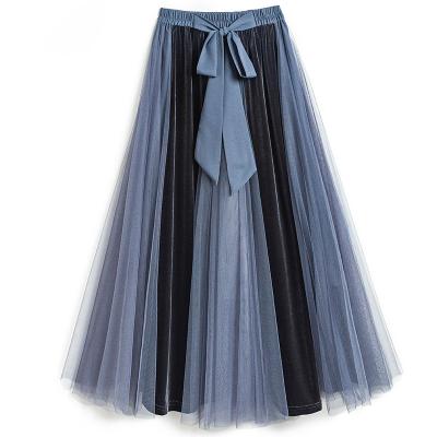 China Anti-Static Plus Size Designs Bohemian Elegant High Waisted Skirt Style Summer Pleated Gauze Patchwork Half Skirt Women for sale