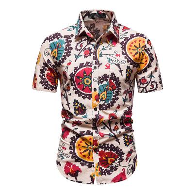 China Anti-pilling 2021 Button Up Beach Coconut Men Shirt Palm Printed Cotton Hawaiian Shirts Men For Vacation for sale