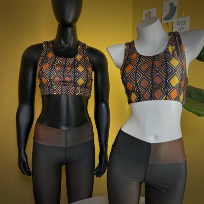 China QUICK DRY Custom African Kente Ankara Print Women Set New Back TracksuitTwo Piece A Suit T Print Crop Top Suit for sale