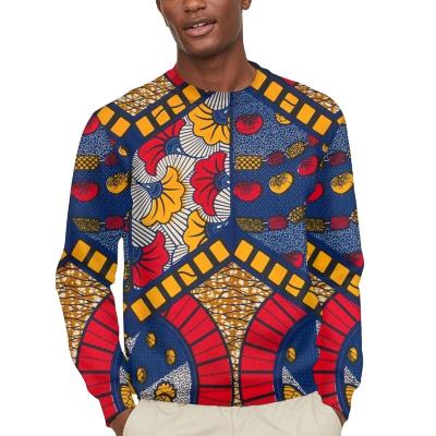 China 2021 Fashion Silk African Design Customs Long Sleeve Shirt With African Print For Men for sale