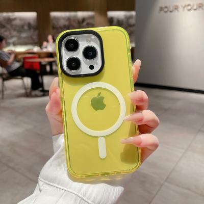 China Shockproof Fluorescent Neon Clear For Magsafe Wireless Charge Magnetic Case for iPhone 14 13 12 11 Pro Max Shockproof Bumper Soft TPU Cover for sale