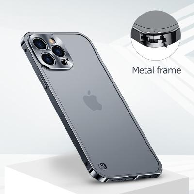 China Shockproof New Aluminum Frame Metal Matte Phone Cases For IPhone 11 12 13 14 Pro Max 12 mini Metal Buckle Anti-fingerprint Shockproof Case for sale