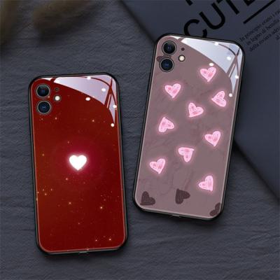 China Shockproof Luxury Designer LED Luminous Tempered Glass Night Light Phone Case All-inclusive Calling Flash Light Up Case For iPhone 12 13 14 for sale