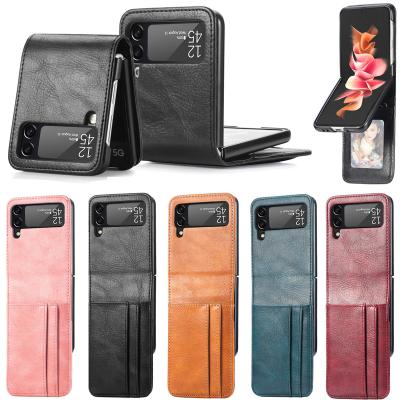 China Shockproof Card Holder Wallet Leather Case for Samsung Galaxy Z Flip 3 Flip4 5G Flip 4 Flip3 Anti-Slip Matte Feeling Plain Phone Cover for sale