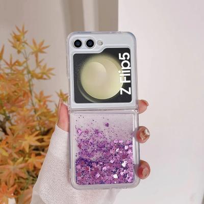 China Shockproof Fashion Cool Love Heart Glitter Quicksand Phone Case For Samsung Galaxy Z Flip 5 Z Flip 4 ZFlip3 Shockproof Liquid Sequins Cover for sale