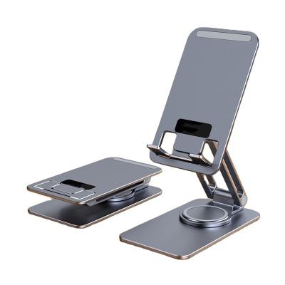 China Adjustable High-end Dual Fold All Aluminum Alloy Mobile Phone Holder Foldable Portable Tablet Desk Mount Stand for iPhone and Table for sale