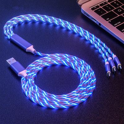 China 3in1 usb cable Mobile phone Micro usb Type C LED light Glowing multi-function charger 3 in 1 USB charging cable for iPhone 12 11pro max for sale