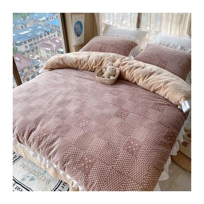 China Direct Sales#wholesale #Factory Nondisposable Luxury Bed Set Bedding Soft Velvet 4pc Bedding Set Nordic for sale