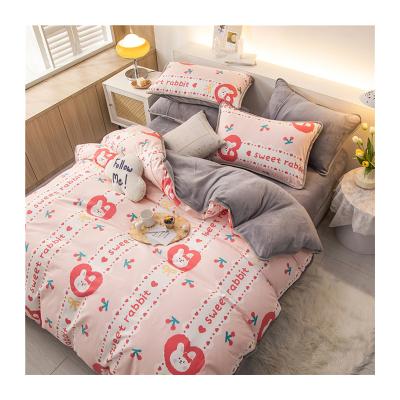 China Sales#one direct #Factory Nondisposable side cotton one side velvet duvet cartoon bedding set rabbit for sale