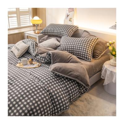 China Nordic Sales Plaid Duvet Cover Plain Polyester Full Size Bedding Sets#Four-Piece Direct#Factory Nondisposable for sale