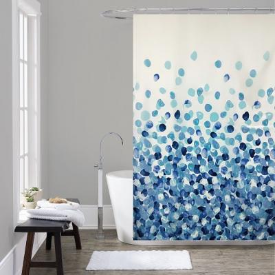 China Sustainable 100% Polyester Bathroom Shower Curtains Fabric Blue Curtain for sale