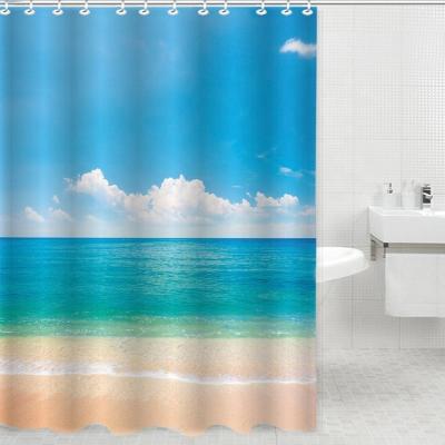 China Sustainable Sea Sky Free Beach Polyester 100% Waterproof Shower Curtain for sale