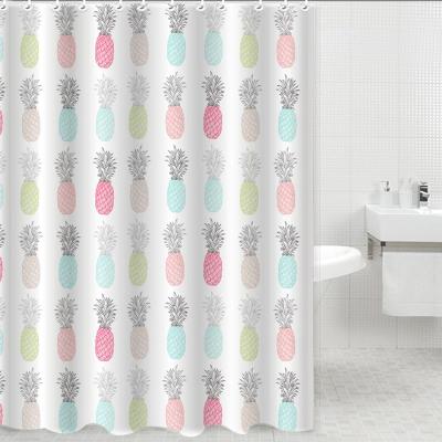 China Sustainable Stitched Buttonholes Pineapple Printing Bathroom Shower Curtains Fabric Curtain for sale