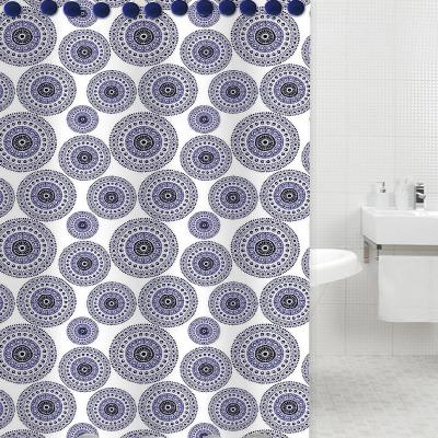 China Sustainable Printed Circle Fabric Shower Curtains Bath Set With Resin Hooks for sale