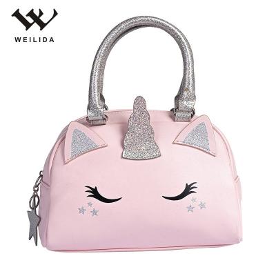 China Custom Women Girls Kawaii Glitter Handle Zipper Puller Mini Tote Unicorn Patch Print Mini Tote Bag Handbags for sale