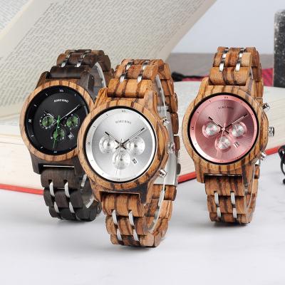 China BOBO BIRD 2021 Automatic Wooden Chronograph Watch Women Military Date Wooden Watches With Logo OEM Custom Watch for sale