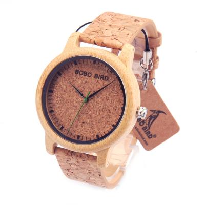 China BOBO BIRD Wooden Lovers Watches Wooden Watches Handmade Cork Strap Bamboo Watch Drop shipping for Couples for sale