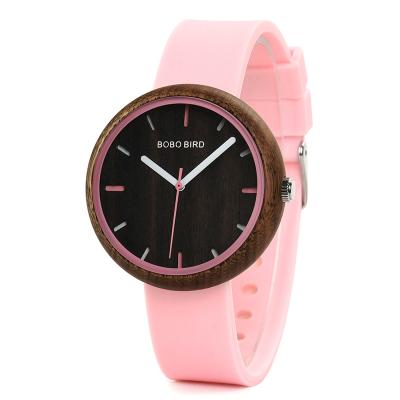 China Non-Specific Bird 2019 Women's Bobo Wood Watch With Pink Silieon Band Watch for sale