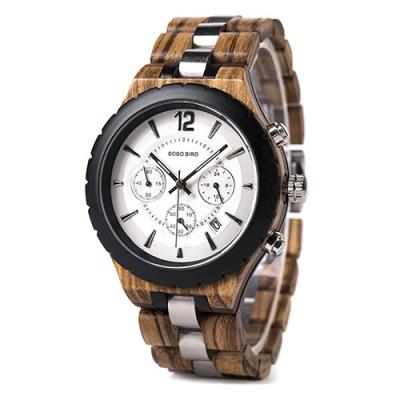 China High quality BOBO BIRD date ebony automatic stainless steel wood watches chronograph quartz watch mens watches in wristwatches for sale