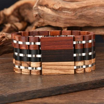 China Hot New Products Casual/Sporty Women Charm Bracelet Wooden Bead Bracelet Stainless Steel Jewelry Silver Women Watch Band for sale