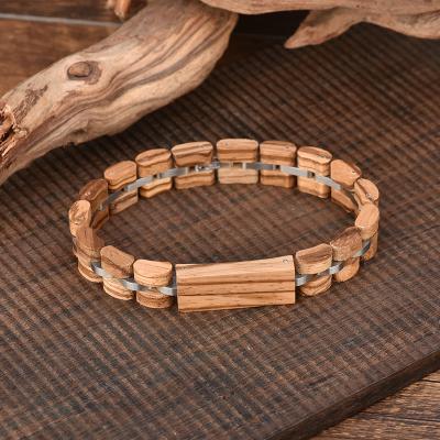 China Hot New Design Casual/Sporty Bangle Bracelet Unisex Women Charm Bracelet Stainless Steel Ebony Wood Sandal Bracelet For Man for sale