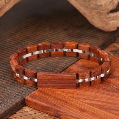 China Hot Selling Wooden Bead Stainless Steel Newcomer Casual/Sporting Jewelry Unisex Custom Logo Bangle Bracelet For Men for sale