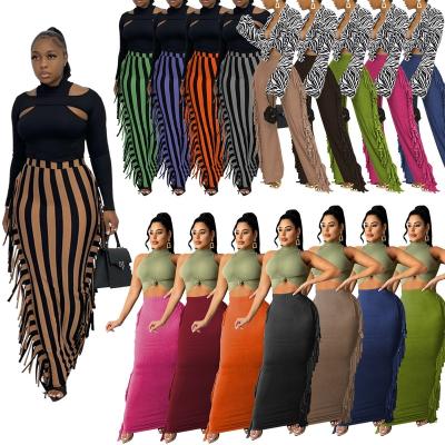 China OUDINA Fashion Women's Anti-Static Hot Casual Plus Size XXXL Pants Cute Print Striped Fringe Long Skirts Fringed Skirt for sale