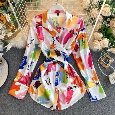 China OUDINA Anti-pilling Irregular Casual Women's Polo Shirt Tie Dye Fashion New Fashionable Temperament Long Sleeve for sale