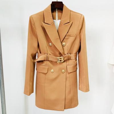 China Elegant Anti-wrinkle OUDINA Woman's Customer High Waist Zipper Belt Women's Double Breasted Blazer Jacket Dress for sale