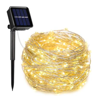 China USB Connect Copper Wire String Lights Prepare Stock 12m Led Solar Christmas Tree Lights Outdoor Solar Holiday Lighting Solar Led String Lights For Christmas Decoration for sale