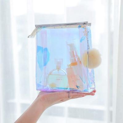 China Wholesale Gulidd Laser PVC Clear Rainbow Bag Waterproof Vinyl Cute Magic Shiny Cosmetic Transparent Makeup Bag for sale