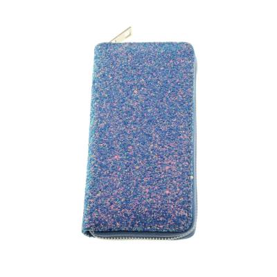 China Colorful PU Sequin Female Wallet Shiny Blue Gold PU Long Wallet for sale