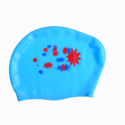 China Specially For Long Hair Customize Printing Adult Cartoon Silicone Swim Cap For Long Hair for sale