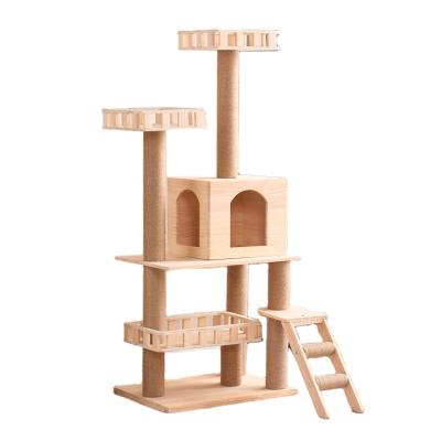 China Solid Wood Viable Cat Tree Scratching Toy Tall Cat Climbing Stand for sale