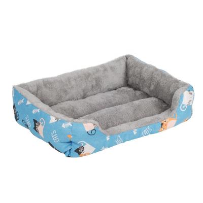 China Cartoon Color Square Pet Kennel Dog Bed Winter Viable Canvas Cat Nest for sale