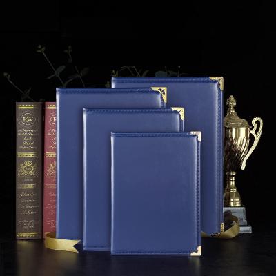 China A4 Size Leather Blank Customized Blue Leather Smooth Padded Graduation Certificate Folder Diploma PU for sale