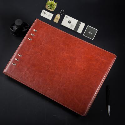 China Custom Notebook A4, Blank Leather Business Office Supplies Horizontal Thick Planner Durable Hardcover Loose Leaf Writing for sale