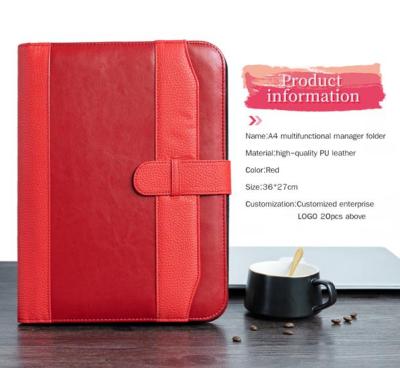 China Collect Documents 2022 PU Snap A4 Custom Red Leather Document Folder Padfolio With Calculator For Promotion Gift for sale