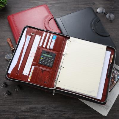 China Wholesale Multifunctional Business.office.gift .promotion.etc A4 PU Leather Binder Document Folder with Calculator and Handle Padfolio Folder for sale