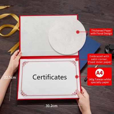 China A4 Hardcover Paper Blank Customized Black Certificate Holder Printing Cardboard Green Specialty Certificate Paper Cover With Logo for sale