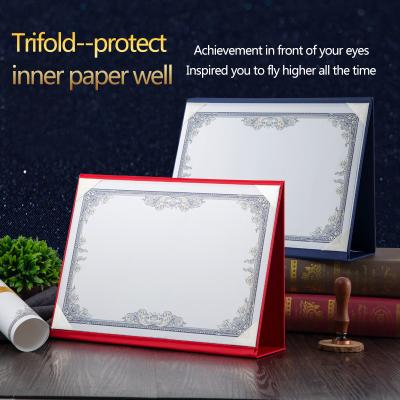 China Blue A4 Paper Cover, Red Satin Corners Pearl Cardboard Triple Luster Specialty Paper Certificate Holder Folders for sale