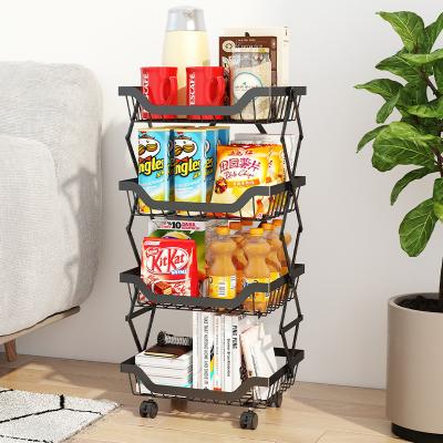 China Wholesale Mobile Multi-Layer Mobile Fruit and Vegetable Kitchen Cart Metal Factory Storage Stackable Basket Viable Storage for sale