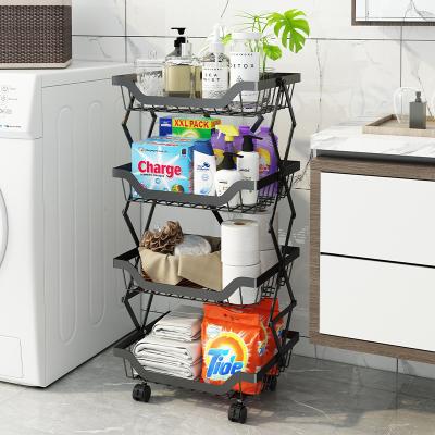 China Viable Hot Sale Folding Factory Installation Kitchen Shelf Free Standing Vegetable and Fruit Basket Living Room Sundries Rack for sale