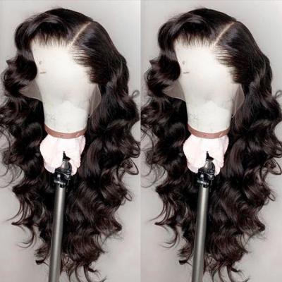 China Body Wave Natural Black Bleached Pre Plucked Baby Hair Brazilian Remy Body Wave Lace Front Human Hair Wigs With for sale