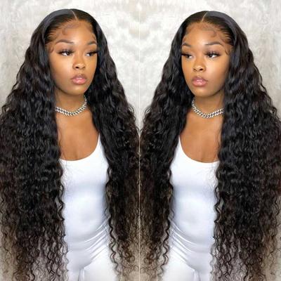 China Full Raw Swiss Lace Curly Deep Curly Remy Human Hair Water Lace Front Lace Wigs 30 Inch for sale