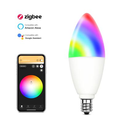 China HOME LED Candle Light Bulb 6W 600LM Color Changing Dimmable 2700K-6500K RGB Smart ZigBee Candle Bulb App Voice Control for sale