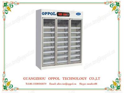 China OP-1108 Drug Storage Triple Glass Doors Customized Size Air Cooling Refrigerator for sale